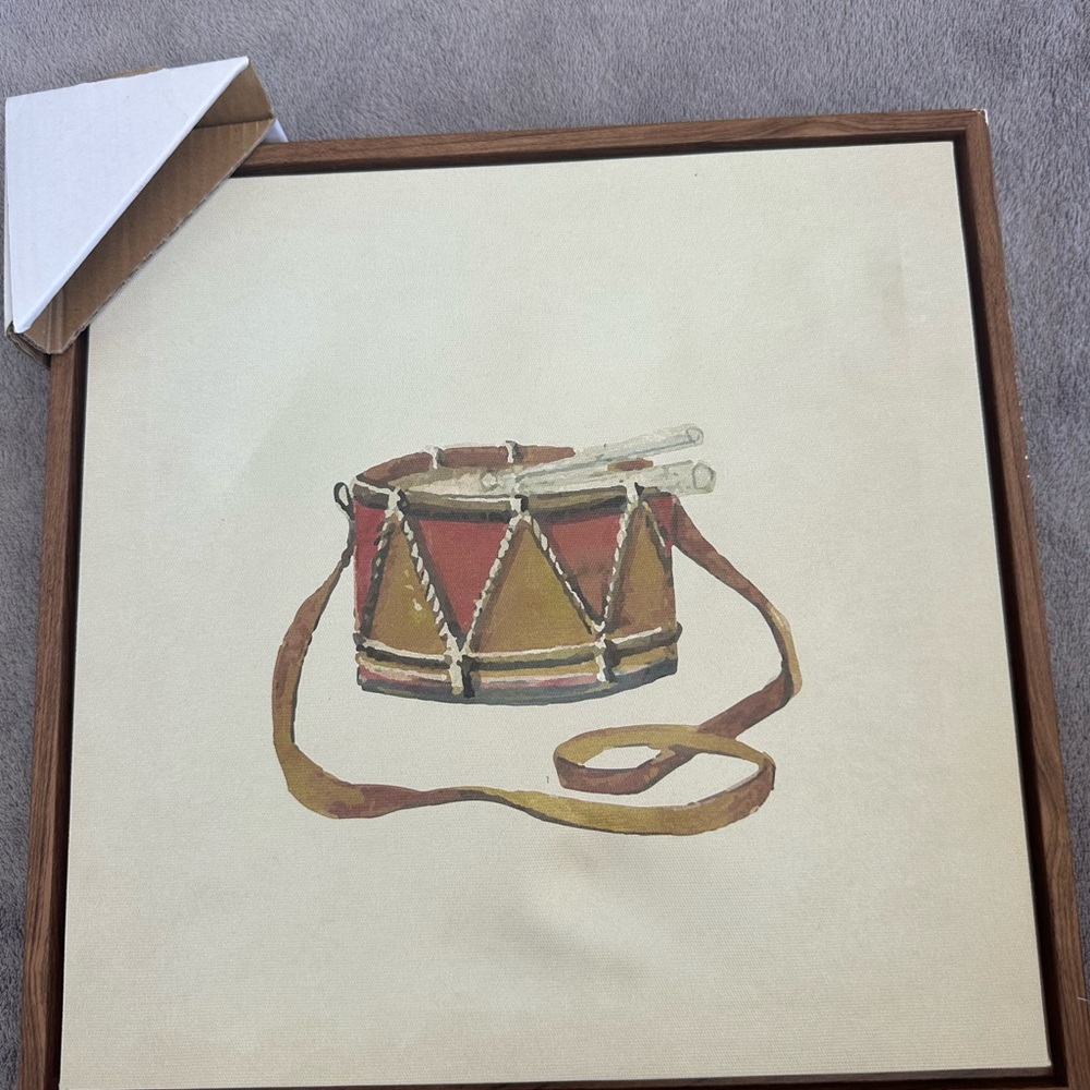 Vintage Drum Art Print in Wooden Frame